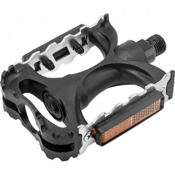 Педали FP-916, ось 9/16" со светоотражателями, пластик/алюминий, чёрно-серебристые Педали FP-916, ось 9/16" со светоотражателями, пластик/алюминий, чёрно-серебристые